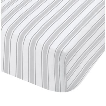 Cearșaf din bumbac Bianca Check And Stripe, 135 x 190 cm, alb - gri