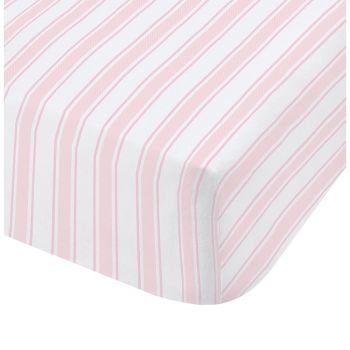 Cearșaf din bumbac Bianca Check And Stripe, 90 x 190 cm, alb - roz
