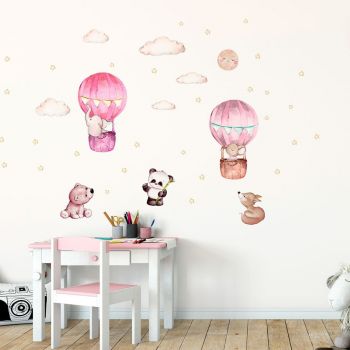 Autocolante de perete pentru camera copiilor Ambiance Balloons and Stars, roz ieftin