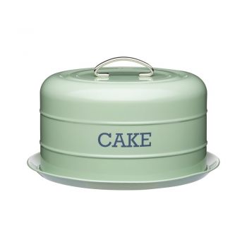 Cutie metalică rotundă pentru prăjituri Kitchen Craft Nostalgia, verde, ⌀ 28,5 cm