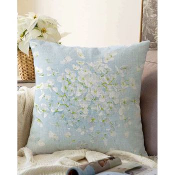 Față de pernă din amestec de bumbac Minimalist Cushion Covers Blossom, 55 x 55 cm, albastru