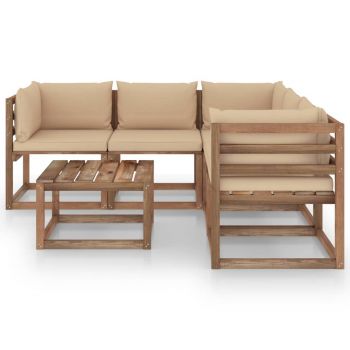vidaXL Set mobilier de grădină cu perne bej, 6 piese, lemn pin tratat