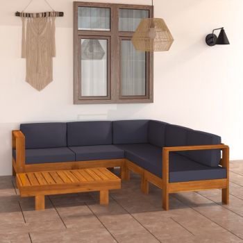 vidaXL Set mobilier grădină perne, gri închis, 6 piese, lemn acacia