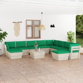 vidaXL Set mobilier grădină din paleți cu perne, 11 piese, lemn molid