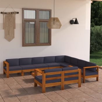vidaXL Set mobilier grădină perne gri închis, 10 piese, lemn acacia