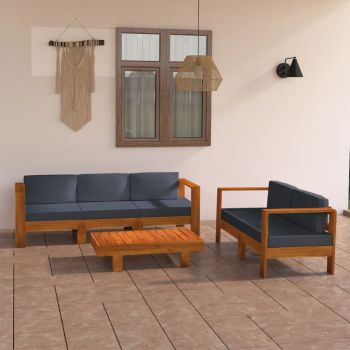 vidaXL Set mobilier grădină perne gri închis, 5 piese, lemn acacia