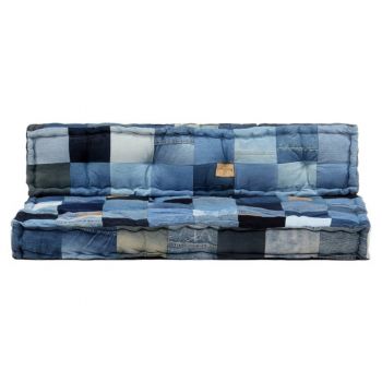 vidaXL Set perne canapea din paleți, 2 piese, albastru, denim, petice