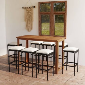 vidaXL Set mobilier bar de grădină cu perne, 9 piese, negru
