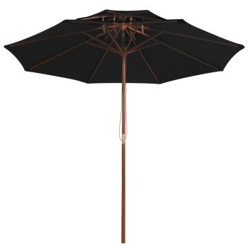 vidaXL Umbrelă de soare dublă, stâlp din lemn, negru, 270 cm