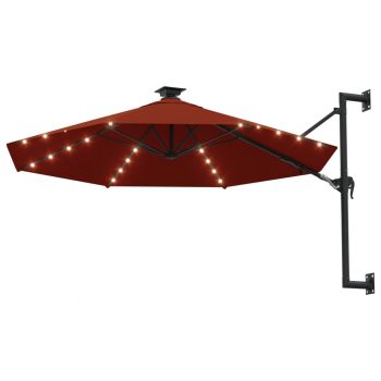 vidaXL Umbrelă soare LED montaj pe perete stâlp metal cărămiziu 300cm