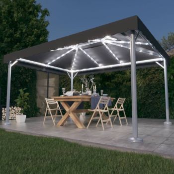 vidaXL Pavilion cu perdele& lumini LED,antracit,400x300cm aluminiu