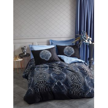 Lenjerie de pat din bumbac Satinat Glory Bleumarin / Bleu, 200 x 220 cm