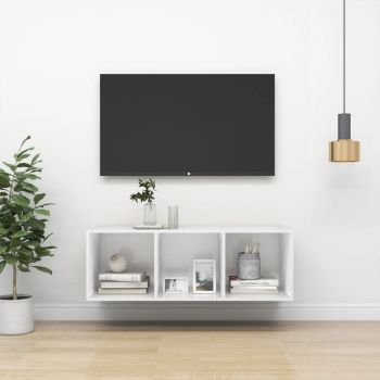 vidaXL Dulap TV montat pe perete, alb, 37x37x107 cm, PAL