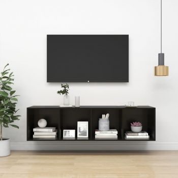 vidaXL Dulap TV montat pe perete, negru extralucios 37x37x142,5 cm PAL