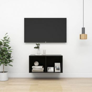 vidaXL Dulap TV montat pe perete, negru extralucios, 37x37x72 cm, PAL