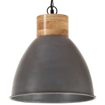 vidaXL Lampă suspendată industrială, gri, 46 cm, lemn masiv&fier, E27