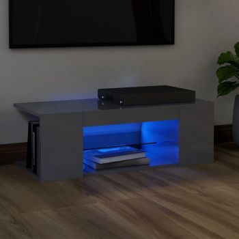 vidaXL Comodă TV cu lumini LED, gri extralucios, 90x39x30 cm