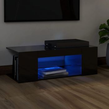 vidaXL Comodă TV cu lumini LED, negru extralucios, 90x39x30 cm