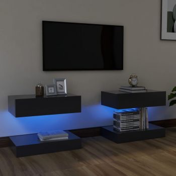 vidaXL Comode TV cu lumini LED, 2 buc., gri, 60x35 cm