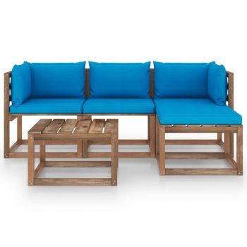 vidaXL Set mobilier de grădină cu perne albastru deschis, 5 piese