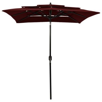 vidaXL Umbrelă de soare 3 niveluri, stâlp aluminiu, roșu bordo, 2x2 m