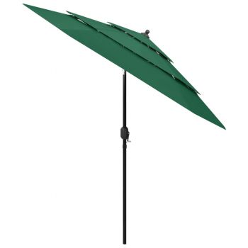 vidaXL Umbrelă de soare 3 niveluri, stâlp de aluminiu, verde, 2,5 m