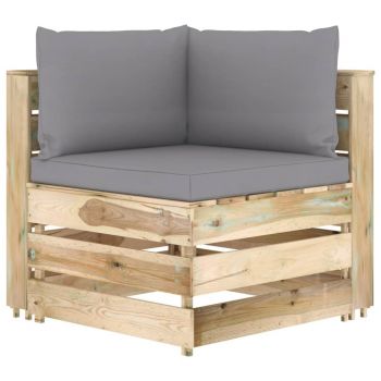 vidaXL Canapea de colț modulară cu perne, lemn verde tratat