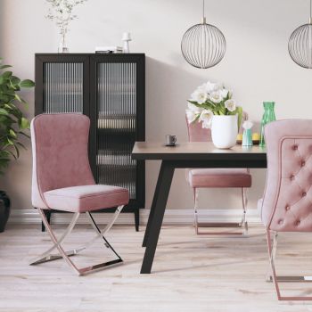 vidaXL Scaun sufragerie, roz, 53x52x98 cm, catifea & oțel inoxidabil