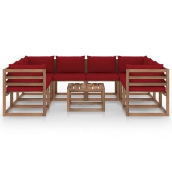 vidaXL Set mobilier de grădină cu perne roșu vin, 9 piese