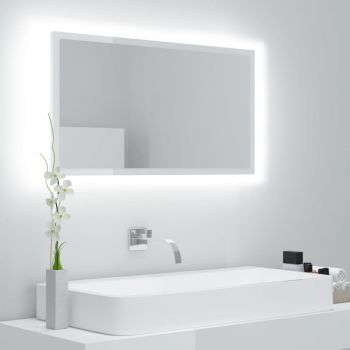 vidaXL Oglindă de baie cu LED, alb extralucios, 80x8,5x37 cm