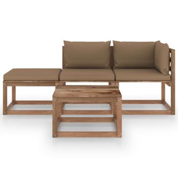 vidaXL Set mobilier de grădină cu perne, 4 piese, lemn de pin tratat