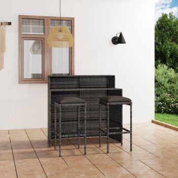 vidaXL Set mobilier bar de grădină cu perne, 3 piese, gri