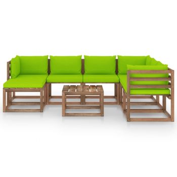 vidaXL Set mobilier de grădină, 8 piese, cu perne verde aprins