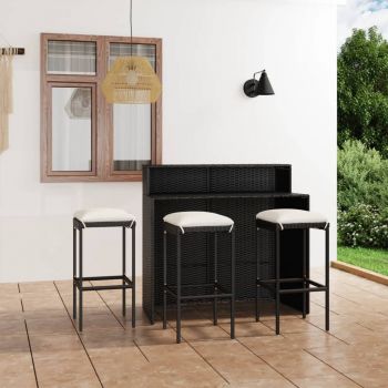 vidaXL Set mobilier bar de grădină cu perne, 4 piese, negru
