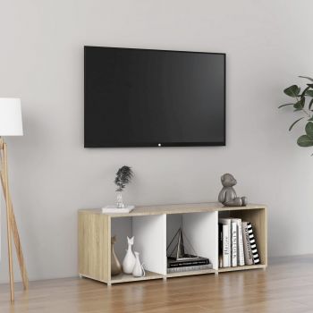 vidaXL Comodă TV, alb și stejar sonoma, 107x35x37 cm, PAL