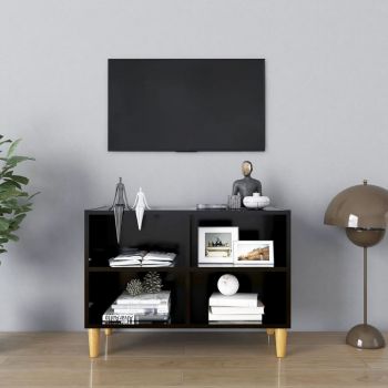 vidaXL Comodă TV, picioare lemn masiv, negru, 69,5x30x50 cm