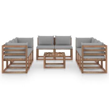 vidaXL Set mobilier de grădină cu perne gri, 9 piese