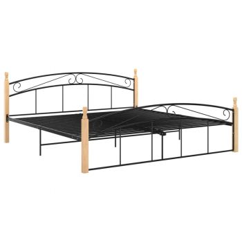 vidaXL Cadru de pat, negru, 180x200 cm, metal și lemn masiv de stejar