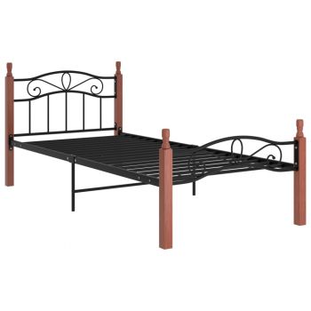 vidaXL Cadru de pat, negru, 90x200 cm, metal și lemn masiv de stejar