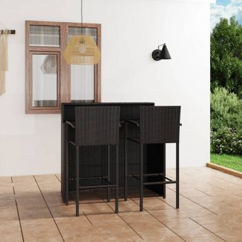 vidaXL Set mobilier bar de grădină, 3 piese, negru