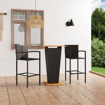 vidaXL Set mobilier de bar de grădină, 3 piese, negru