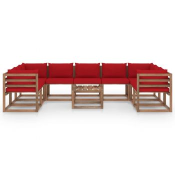 vidaXL Set mobilier de grădină cu perne roșii, 10 piese