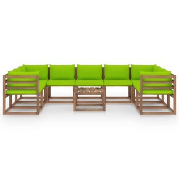 vidaXL Set mobilier de grădină cu perne verde aprins, 10 piese