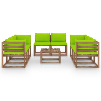 vidaXL Set mobilier de grădină cu perne verde aprins, 9 piese