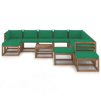 vidaXL Set mobilier de grădină cu perne verzi, 12 piese