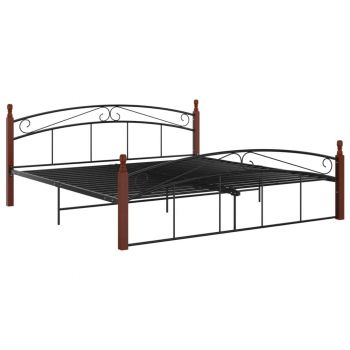 vidaXL Cadru de pat, negru, 180x200 cm, metal și lemn masiv stejar