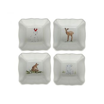 Set 4 vase de copt din gresie cu model de Crăciun Casafina Deer Friends, 10 x 10 cm