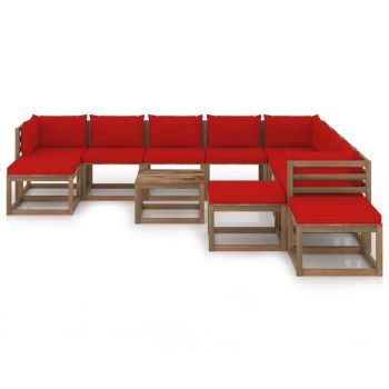 vidaXL Set mobilier de grădină cu perne roșii, 12 piese