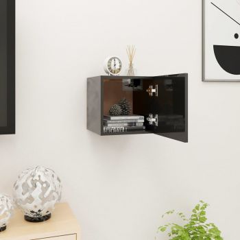 vidaXL Dulap TV montaj pe perete, negru extralucios, 30,5x30x30 cm