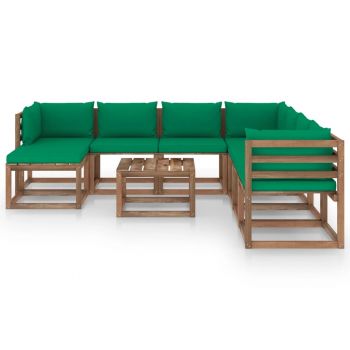 vidaXL Set mobilier de grădină cu perne, 9 piese, verde